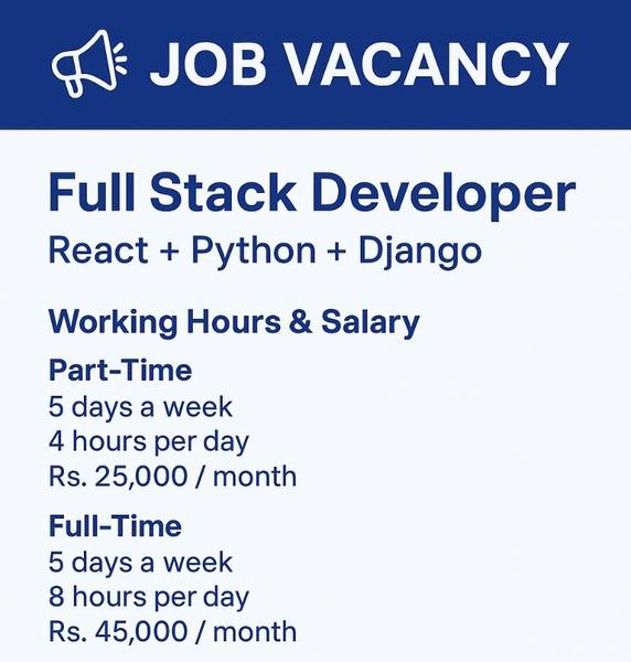 Vacancy: Full Stack Developer (React + Python + Django) Required