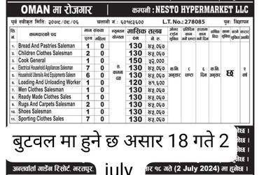 Urgent Demand For Oman- Interview Held On 2 July 2024 In Butwal